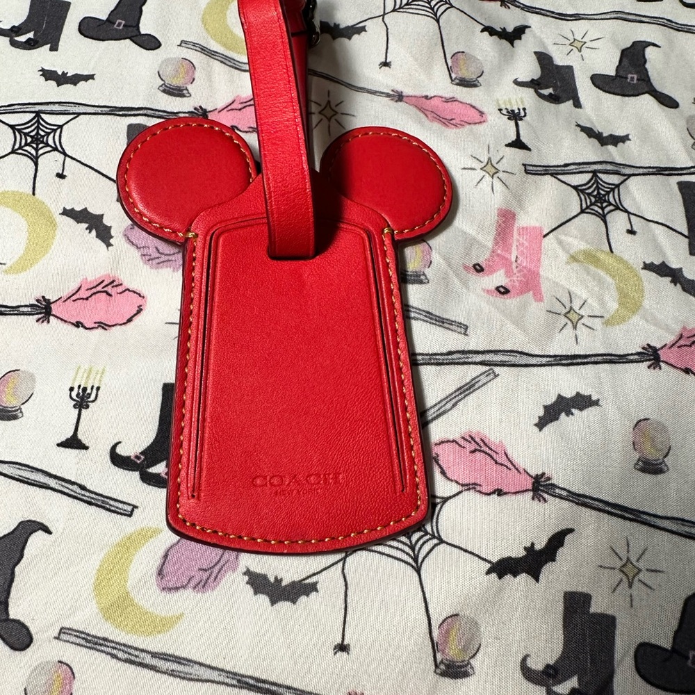 Coach Disney Red Leather Mickey Ear Luggage Tag - Picture 2 of 5
